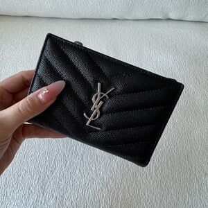 YSL Saint Laurent Cassandre Matelassé Fragments Zipped Bi-fold Wallet
